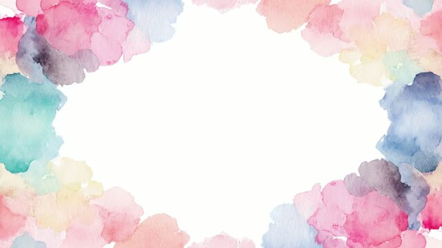 Pastel watercolor floral border frame with empty center text overlay, hand drawn stop motion animation seamless loop