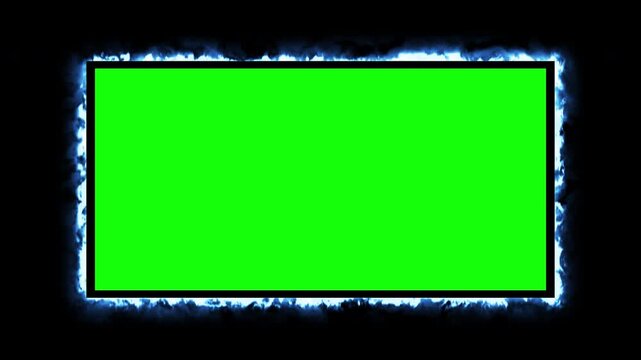 Blue electric energy frame surrounding a green screen for chroma key compositing, video overlays, transitions, and visual effects. 4K horizontal video with alpha channel