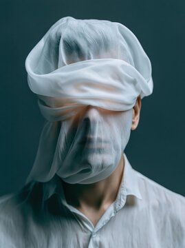 Person obscured by sheer fabric, conveying mystery and hidden identity