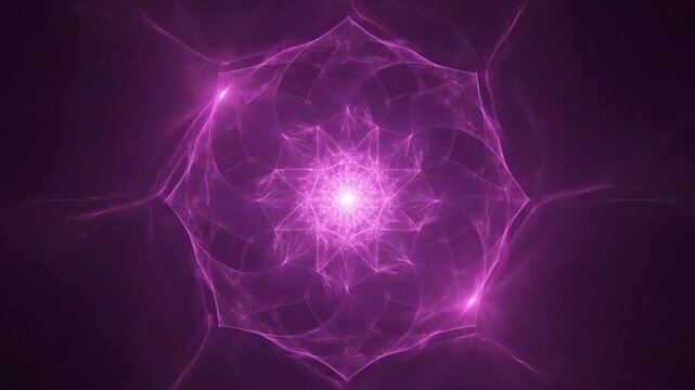 Abstract purple glowing mandala flower fractal geometric background for esoteric design concepts