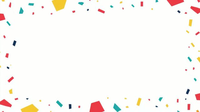 Abstract colorful confetti border frame with empty center for text overlay, hand drawn digital stop motion seamless loop