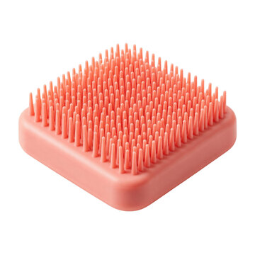Soft sensory texture of pink silicone brush with flexible bristles for gentle cleaning and massaging