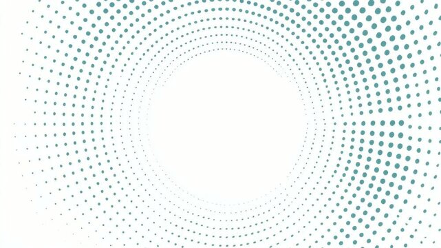 Teal dotted spiral abstract background with central copy space, seamless loop