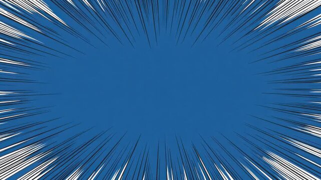 Blue comic style radial speed lines border frame with copy space text overlay seamless loop