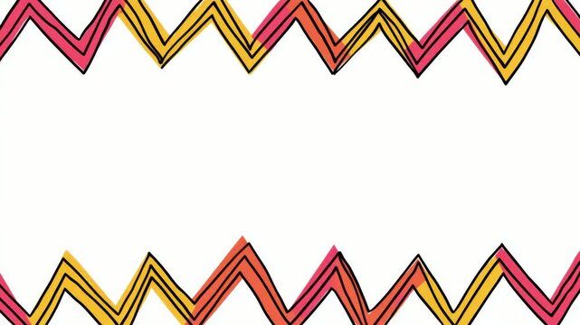 Hand drawn zigzag border frame with copy space, colorful geometric stop motion animation seamless loop