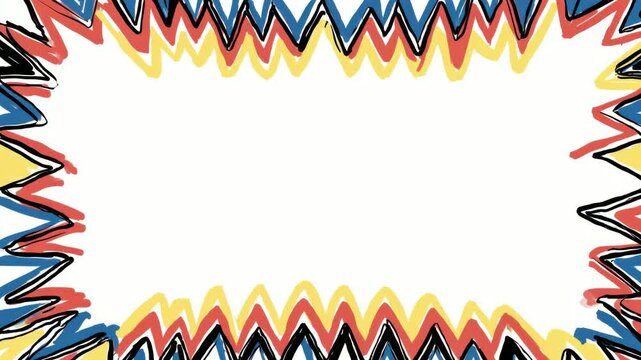 Colorful zigzag border frame with copy space for text overlay, hand drawn digital stop motion animation seamless loop