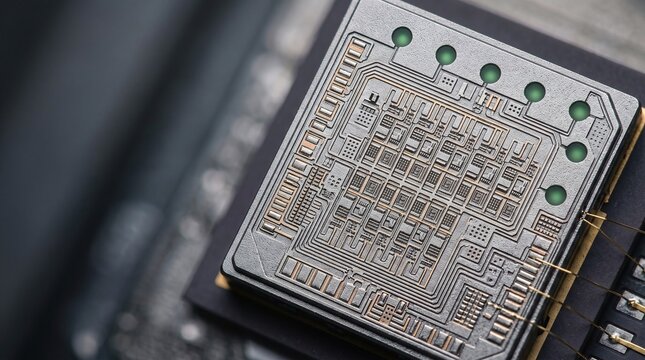 Automotive Silicon Carbide SiC MOSFET power die 3D illustration with copy space