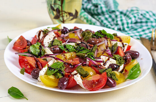 Fresh Mediterranean Salad with Feta, Basil and Balsamic Dressing