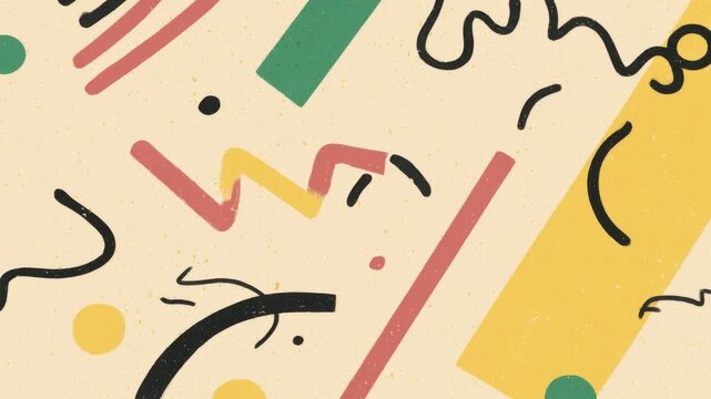 Abstract geometric pattern background with colorful hand drawn shapes and seamless loop