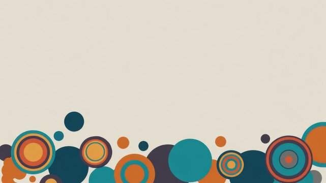 Abstract circular shapes rising along bottom edge on beige background, background animation seamless loop