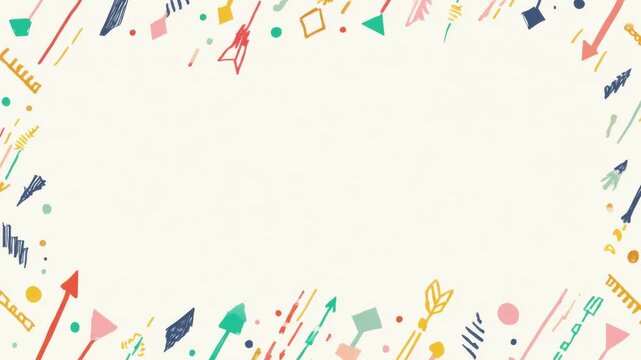 Hand drawn colorful doodle arrows and leaves border frame with copy space text overlay seamless loop
