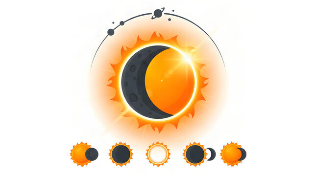 Annular Solar Eclipse Diagram with Moon Orbit and Planets