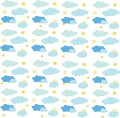 Cute seamless pattern with pastel clouds, stars and sun for nursery vector background © Ja
