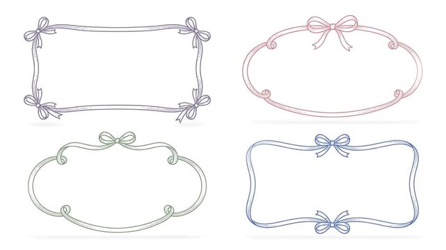 Four animated pastel ribbon frames with hand-drawn bows on white background.