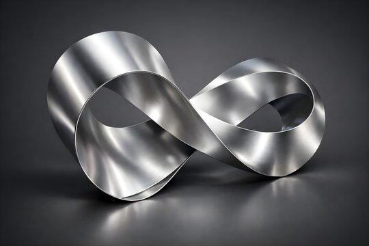 Abstract metallic infinity ribbon forming a continuous loop for innovation, engineering and futuristic technology concepts