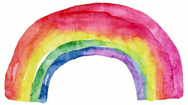 Watercolor rainbow arch with hand drawn stop motion animation and seamless loop isolated on white background, copy space for text overlay