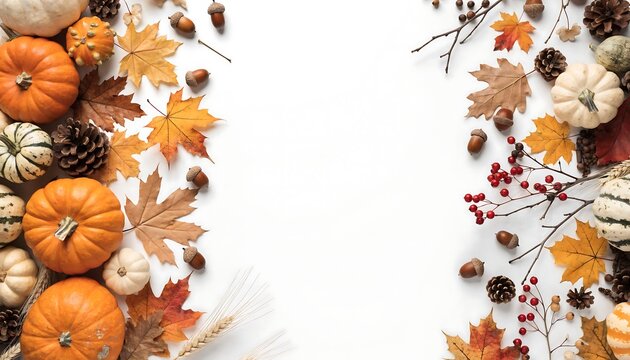 Autumn Harvest Border Background with Pumpkins and Leaves
