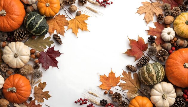 Autumn Harvest Border Background with Pumpkins and Leaves