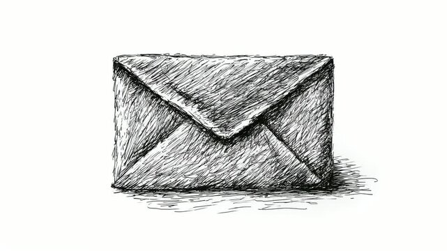 Hand drawn envelope opening and closing on white background, ordinary animation, seamless loop