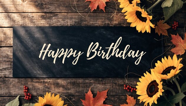 Rustic Autumn Sunflower Happy Birthday Blackboard Background