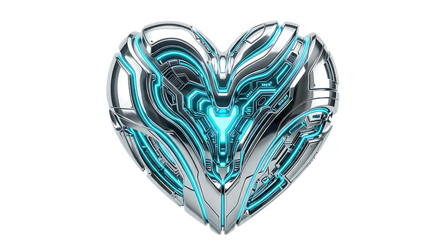 Sleek Chrome Cybernetic Heart with Neon Blue Circuitry Lines | Advanced Biorobotics Concept of Synthetic Pumping Mechanism