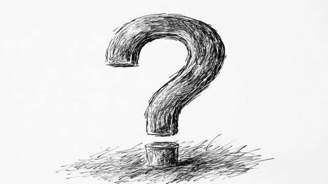 Hand drawn question mark icon sketch on white paper texture, abstract symbol animation, seamless loop