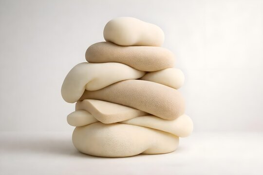 Minimalist abstract composition of smooth rounded white forms creating an elegant clean background with soft natural shadows