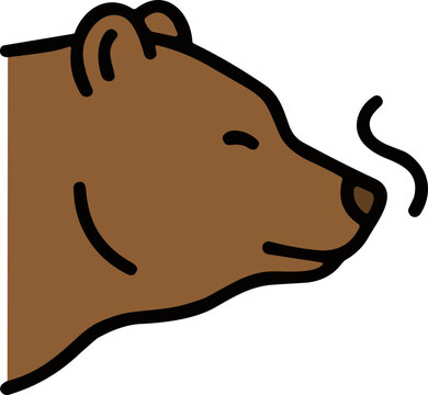 Brown bear head profile, sniffing the air, simple cartoon illustration, smell, scent
