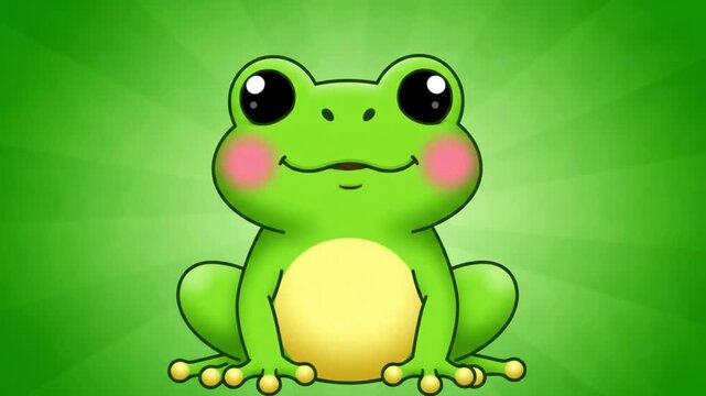 Cute Cartoon Baby Frog Sitting on Green Screen Background. 4K Video