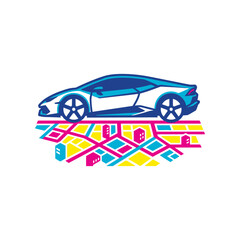 Fototapeta premium Modern Sports Car Driving Over Abstract City Map