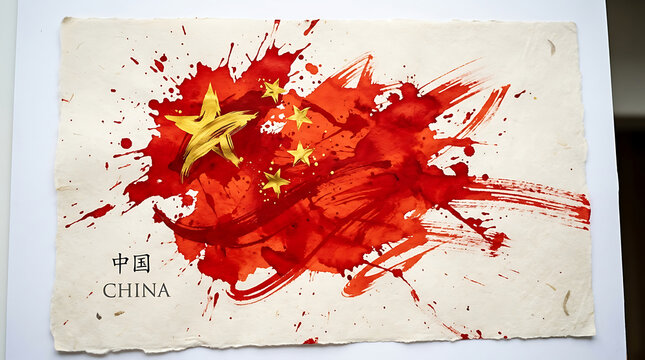 Artistic watercolor flag of china painting on textured paper with watercolor