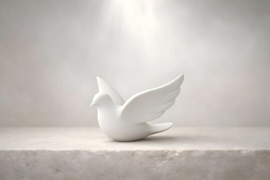 White dove symbolizing peace and the Holy Spirit displayed on a bright minimalist Christian background