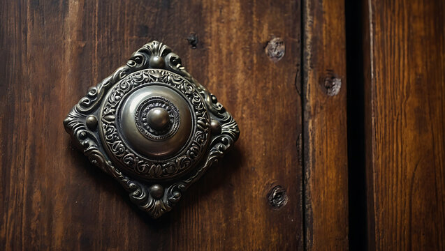 Silver Made door Knocker on wooden background, photo
