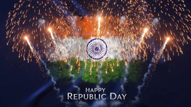 Happy Republic Day celebration with Indian flag and festive fireworks for patriotic events