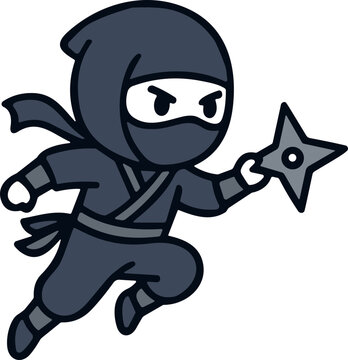 Cute Ninja Character Holding Shuriken Star - Cartoon Style