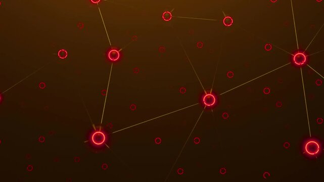 Abstract red and yellow glowing connection spheres creating futuristic network loop