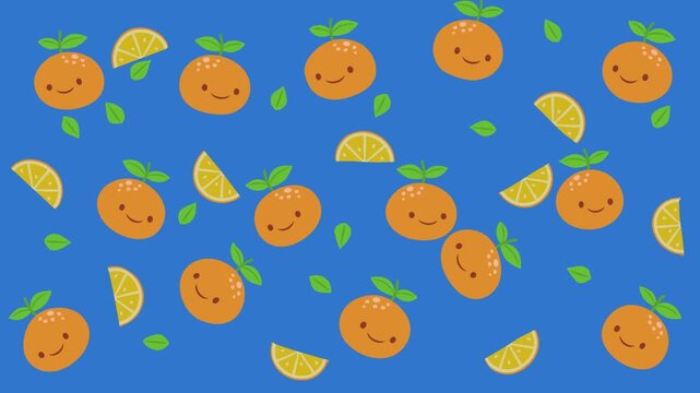 Cute oranges animated pattern background is seamless looping
