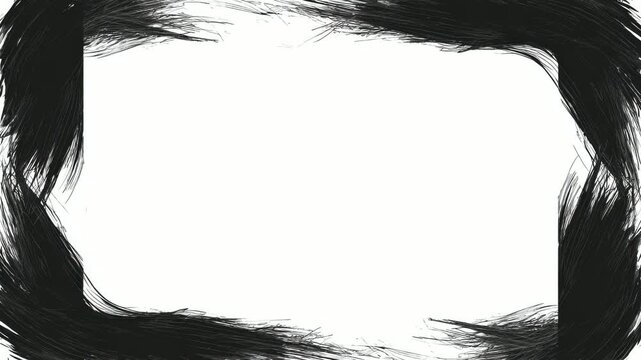 Hand drawn black brush border frame with empty center for text overlay seamless loop