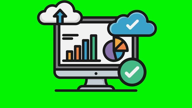 animation cloud computing concept and Data Analytics Dashboard Business Report Flat Line 
