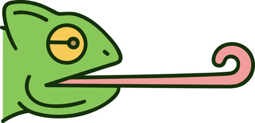 Naklejka premium Cartoon Chameleon Head with Long Pink Tongue Extended Outwards