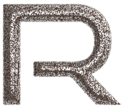R rounded uppercase letter featuring a distressed metallic finish