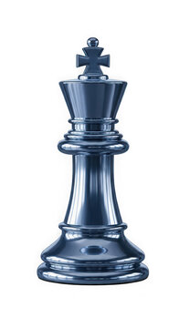 Metallic blue chess king piece isolated on a transparent background file