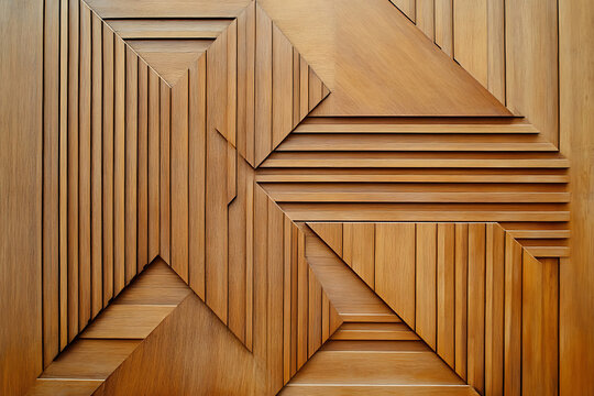 Intricate geometric wood carving with linear patterns and detailed handcrafted surface texture.