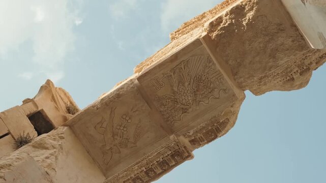 ancient carved stone ceiling relief at baalbek ruins lebanon