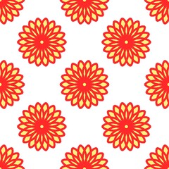 Obraz premium Seamless sunflower pattern background. Red and yellow daisy flowers pattern. A decorative floral pattern.