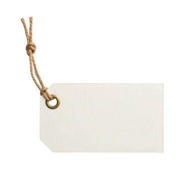 Blank white paper price tag with a rustic twine string isolated on a transparent background