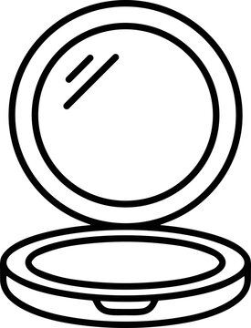 Open compact powder mirror, simple line art icon, beauty and makeup symbol.