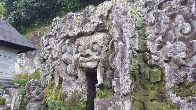 Ancient Elephant Cave Mouth Goa Gajah Stone Reliefs Ubud Gianyar Bali Travel Landmark