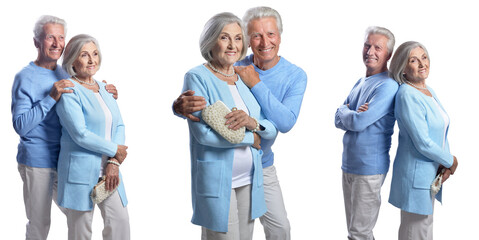 Obraz premium Happy Senior Couple Posing Together in Blue Outfits