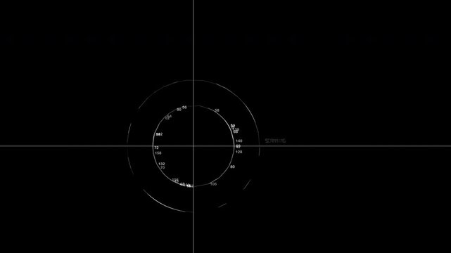 A minimalistic science fiction heads-up display HUD target asset showing an active telemetry reticle scanning coordinates on a black background.overlay